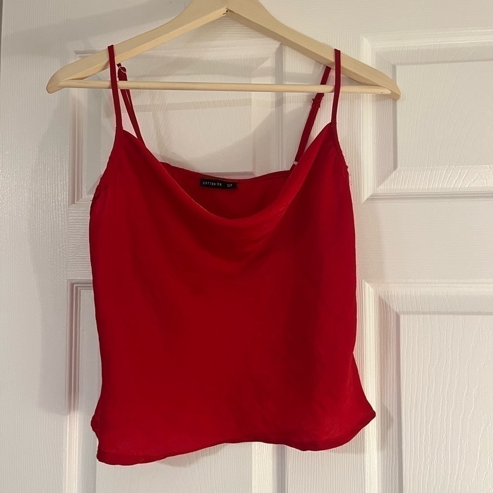 Red cotton on swoop neck top